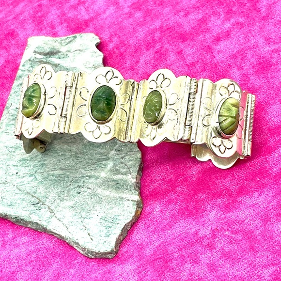 Vintage Sterling Chrysoprase Bracelet 7”